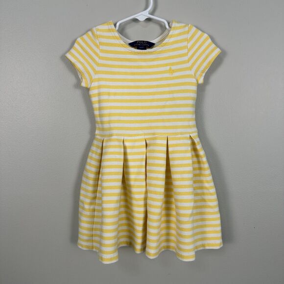 Other - Polo Ralph Lauren Girls 4T Short Sleeve Fit Flare Dress Yellow White Stripe